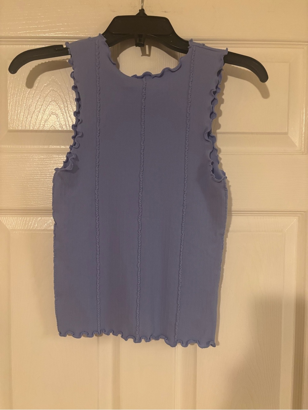 (NWT) Blue Ribbed Ruffle-Trim Tank Top - Picture 3 of 3